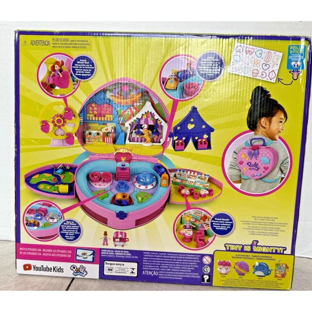 Polly Pocket 2-in-1 Theme Park Backpack Compact 2 Dolls Ice Cream Cart Toy New